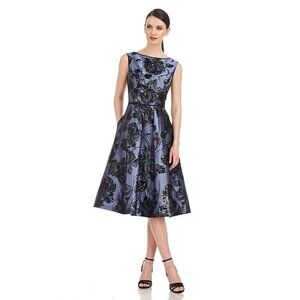 Kay Unger Peony metallic jacquard Jackie Midi Dress Size 2